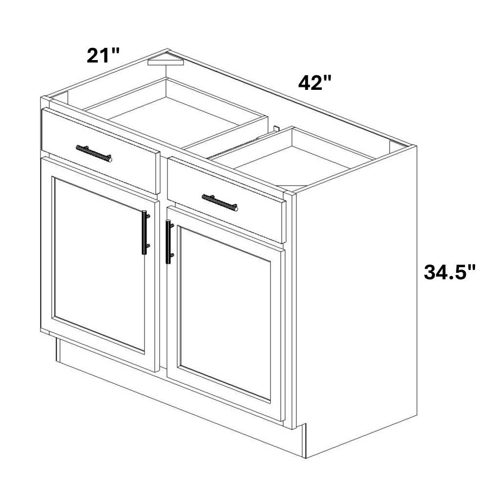 Vanity Sink Base - 34.5 Tall (2 Doors w/ Stile 2 Drawer Fronts)