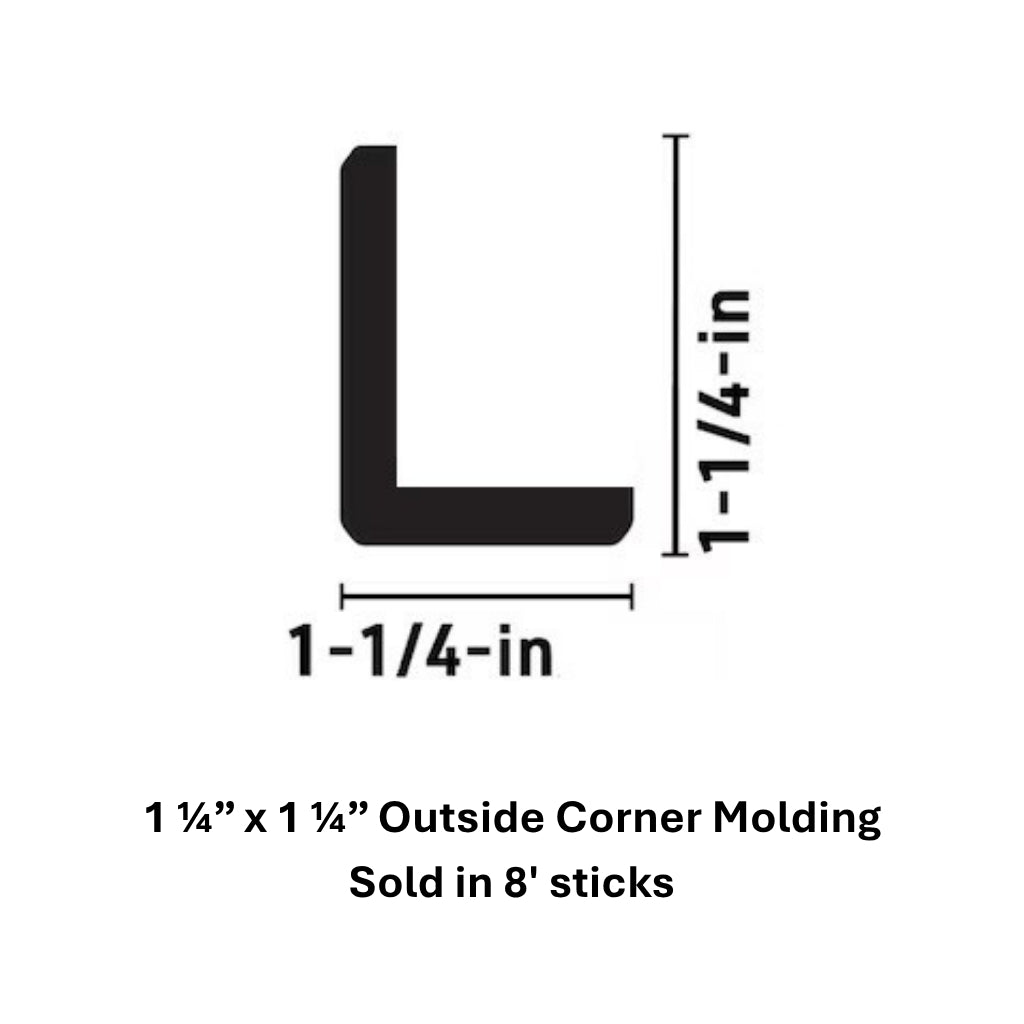 Large Outside Corner Molding 1.25 x 1.25 - 96" Long