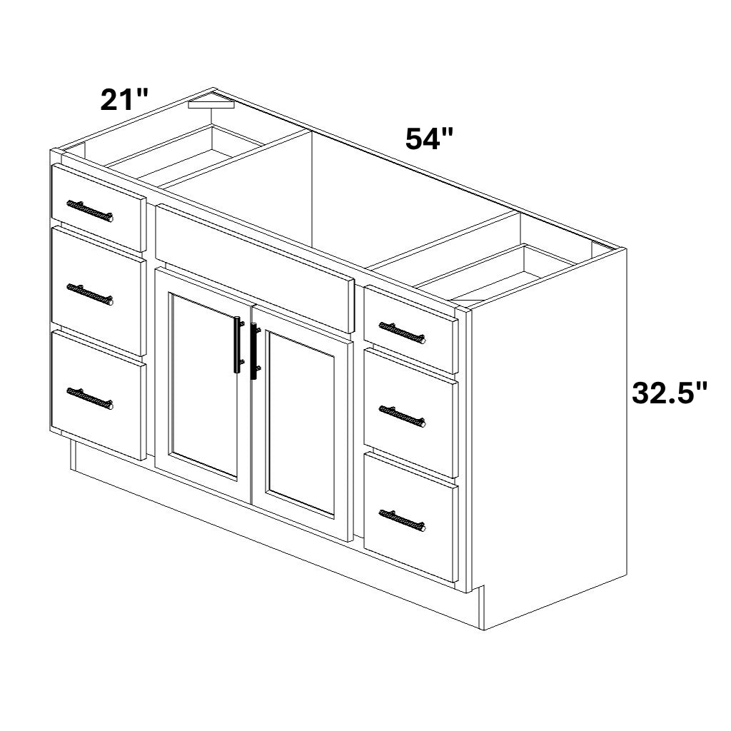 Single Vanity Sink Base with 3 Drawer Stack Both Sides
