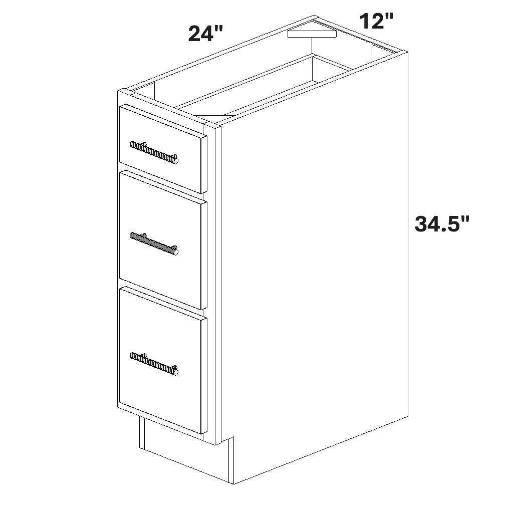 12" Base Cabinet with 3 Drawers