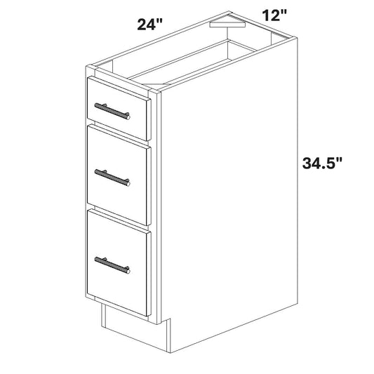 12" Base Cabinet with 3 Drawers