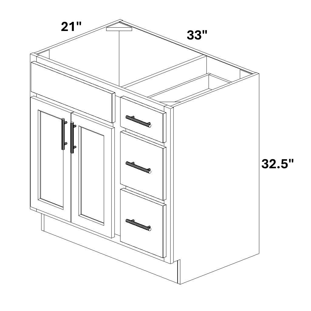 Vanity Sink Base with 3 Drawer Stack