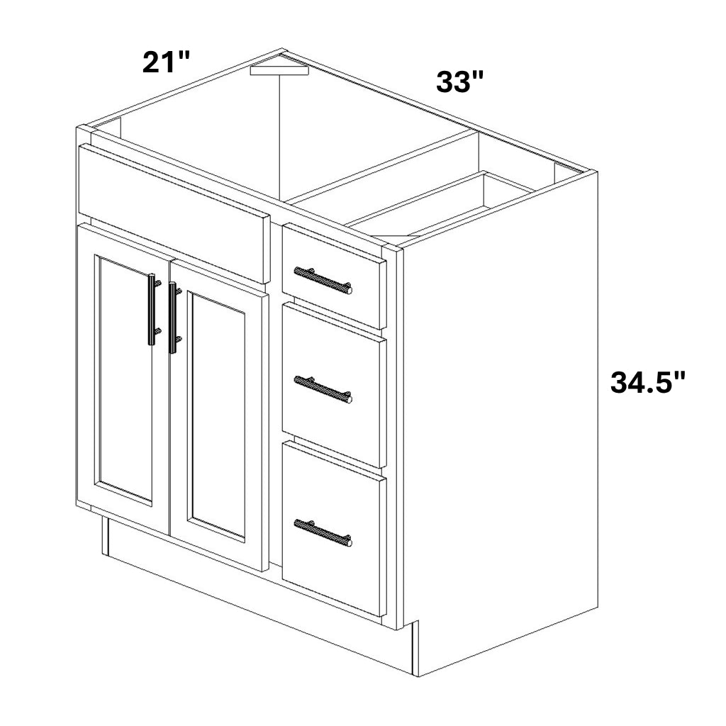 Vanity Sink Base with 3 Drawer Stack