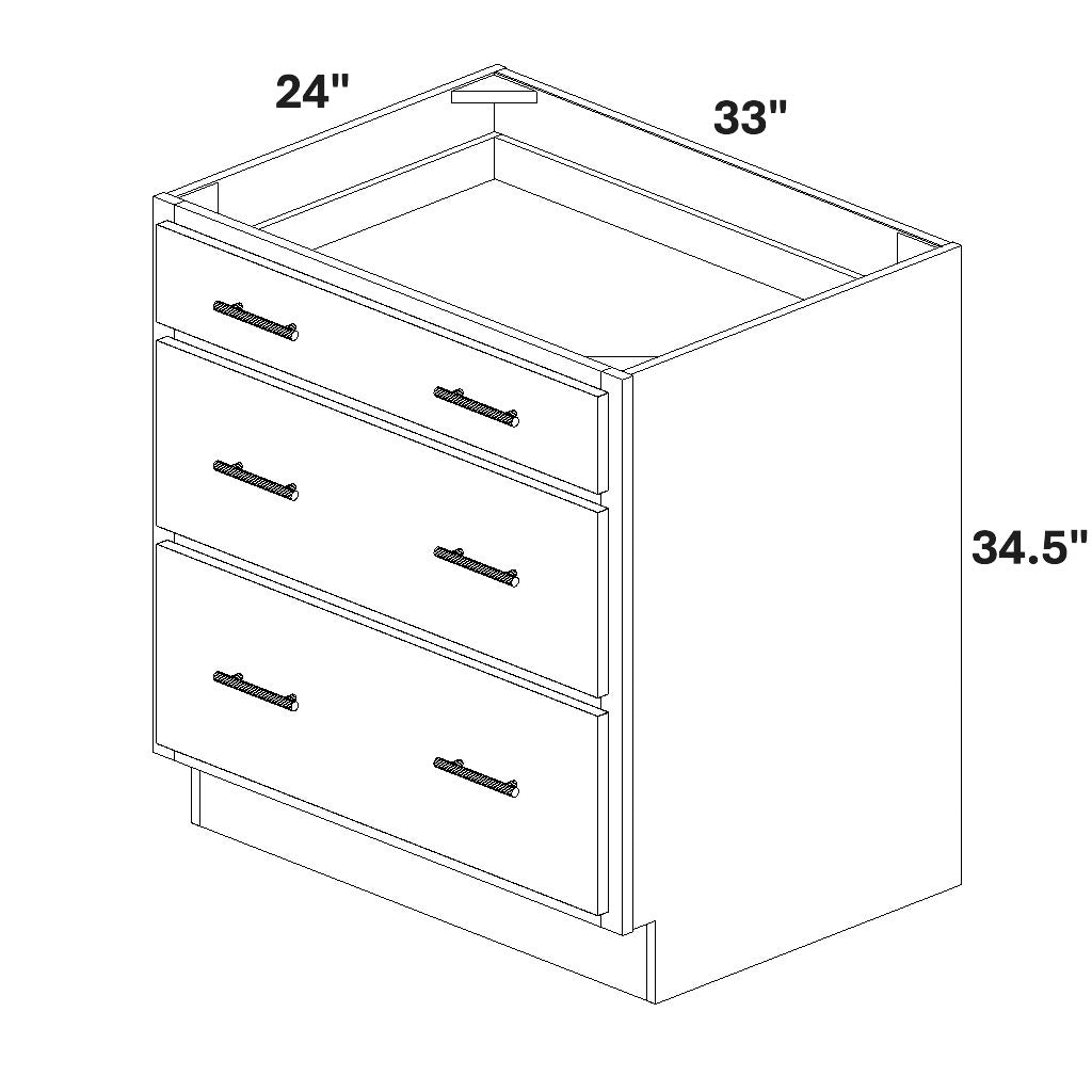 33" Base Cabinet with 3 Drawers