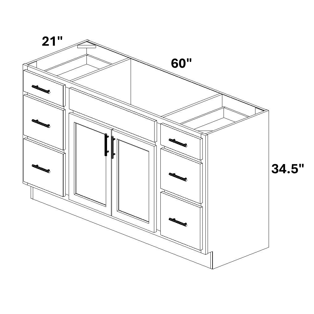 Single Vanity Sink Base with 3 Drawer Stack Both Sides