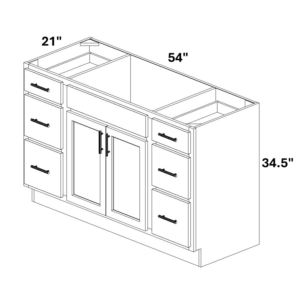 Single Vanity Sink Base with 3 Drawer Stack Both Sides