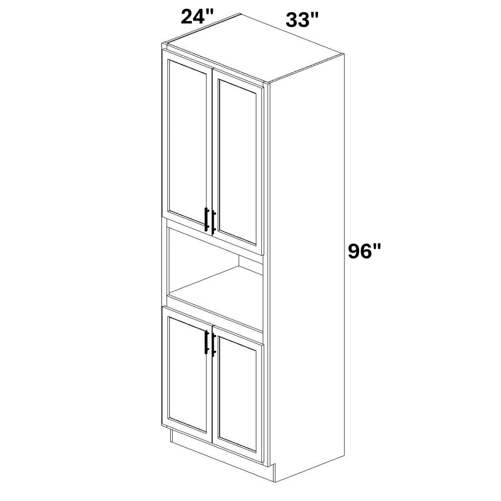 Tall Pantry Cabinet with Microwave Opening Doors @ top and bottom