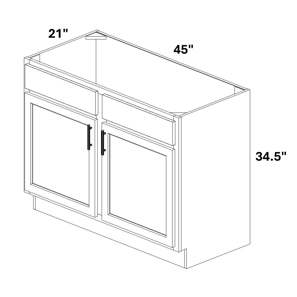 Vanity Sink Base - 34.5 Tall (2 Door w/ Stile 2 Drawer Fronts)
