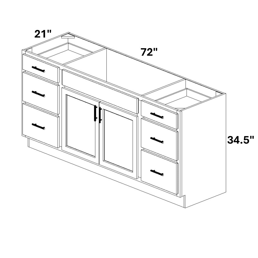 Single Vanity Sink Base with 3 Drawer Stack Both Sides