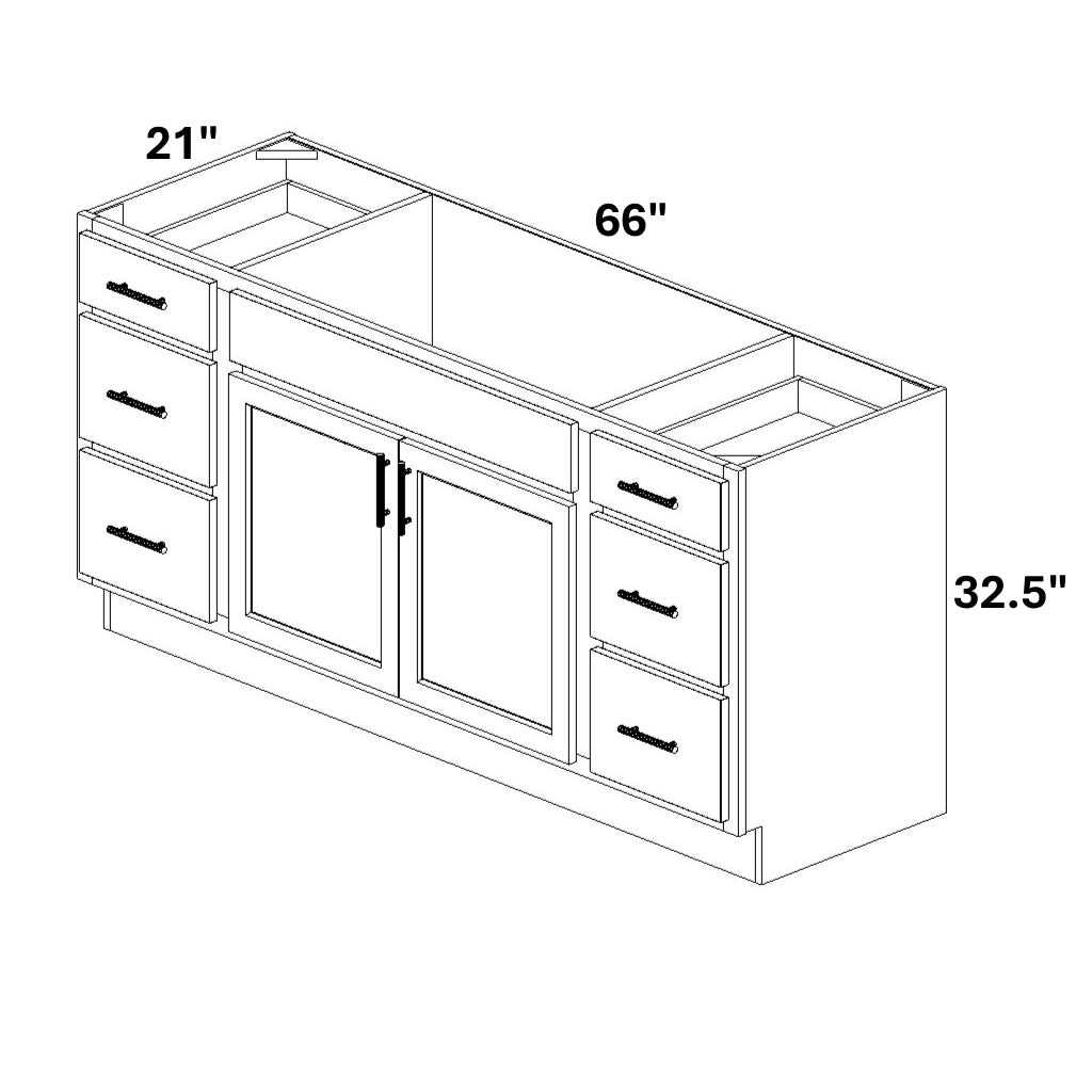 Single Vanity Sink Base with 3 Drawer Stack Both Sides