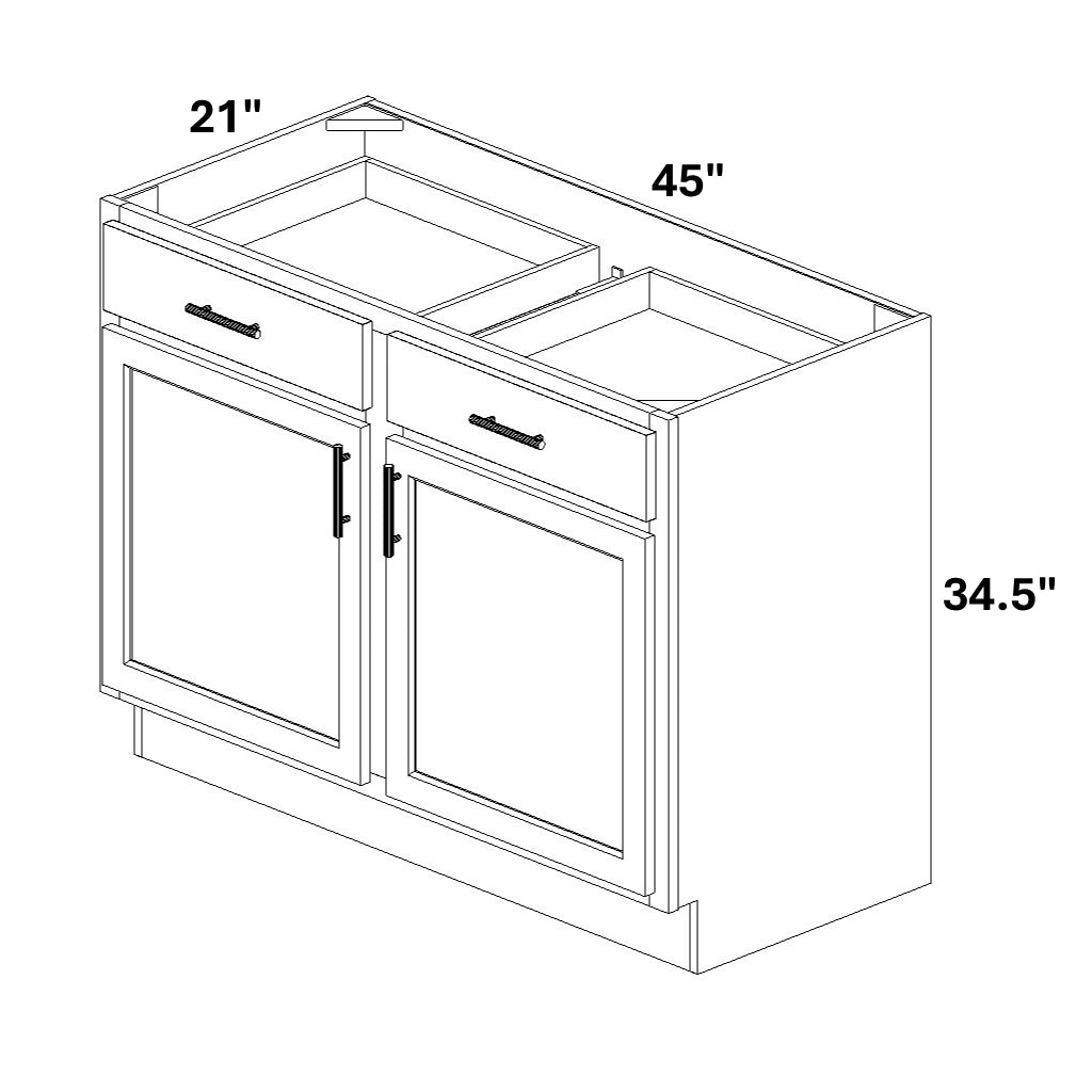 Vanity Sink Base - 34.5 Tall (2 Doors w/ Stiles 2 Drawer Fronts)