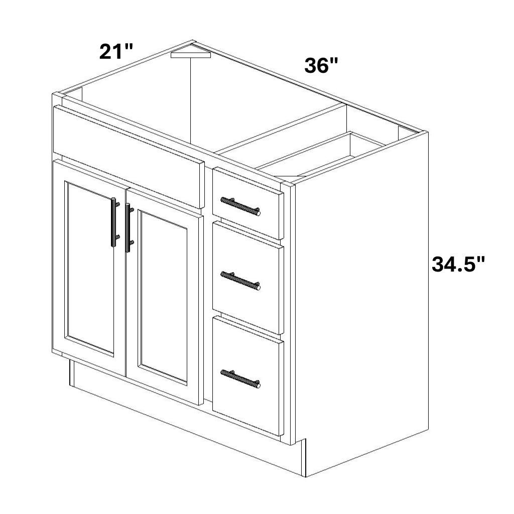 Vanity Sink Base with 3 Drawer Stack